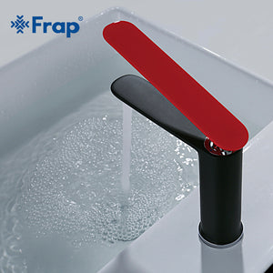 Frap 1set Brass Body Bathroom Basin Faucet with long red handle bath sink tap single handle cold and hot water mixer  Y10020