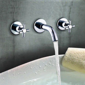 3 Hole Cross Head Wall Chrome Bathroom Tub Faucet